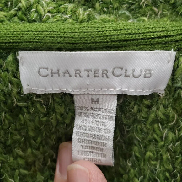 Charter Club Women's Green Wool Blend Chunky Knit Faux Layer V-Neck Sweater M - Picture 4 of 5